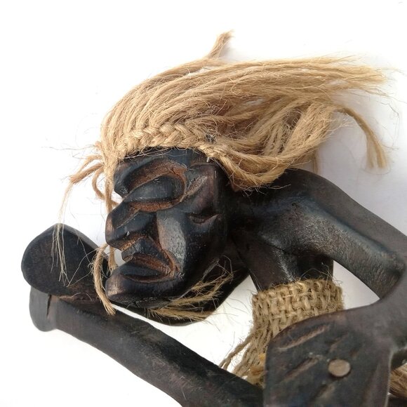 VTG Hand Carved Primitive Tribal Figurines Wood Folk Art Paddling Man in Kayak - Picture 5 of 8